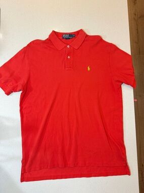 Ralph Lauren Men’s Orange Red Polo with Yellow Pony Logo